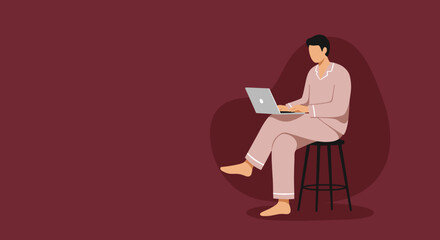 Man in pajamas working from home on a laptop, illustrating comfort, flexibility, and the modern remote work lifestyle.