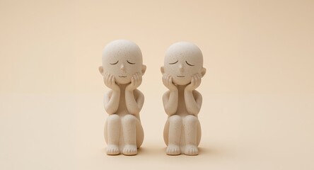 Ceramic Figurines in a Mellow Setting, Featuring Subtle Speckled Textures and Soft Light.