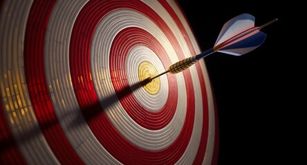 Bullseye: Red and White Dartboard Target, Achievement Concept, Dramatic Lighting