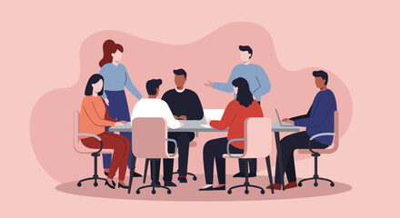 Diverse business professionals collaborate in a modern office meeting, discussing strategy and fostering teamwork. Ideal for corporate productivity and innovation concepts.
