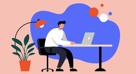 Person diligently working on a laptop at a modern desk, perfect for showcasing remote work, online education, or digital business concepts.