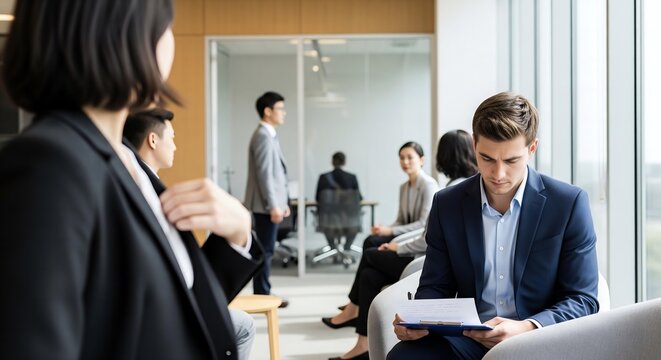 Intense Concentration: A Multicultural Group of Professionals Focused on Preparation in an Airy Office.