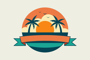 Fototapeta premium Vector illustration of a tropical island with palm trees on a sandy beach under a summer sun