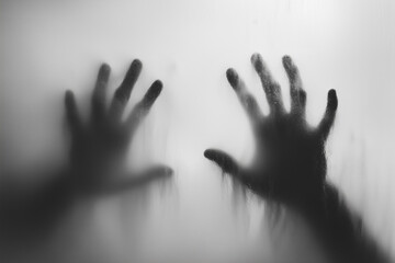 Horror, halloween background - Shadowy figure of a person behind glass