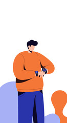 Modern man checking his smartwatch for updates and time management. Illustrates technology, connectivity, and a digital lifestyle.