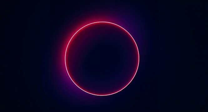 Glowing Circle on Dark Backdrop, Red and Purple Light Minimalist Design.