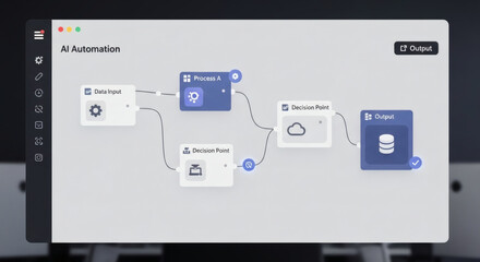 Dynamic AI Automation Workflow Visualization on a Modern Digital Interface Illustrating Advanced Data Processing and Intelligent System Operations