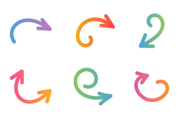 Collection of six colorful arrows, each pointing in  different direction, suggesting movement and change