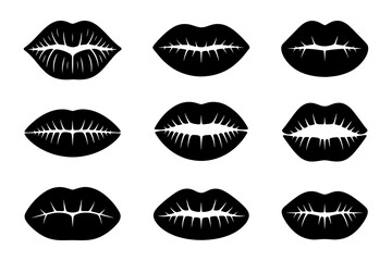 Silhouette of various stylized lip designs