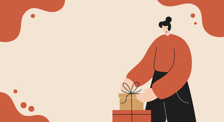 Person carefully wrapping a gift box with a bow, preparing for a special occasion. Ideal for holiday promotions, celebrations, and thoughtful gestures.