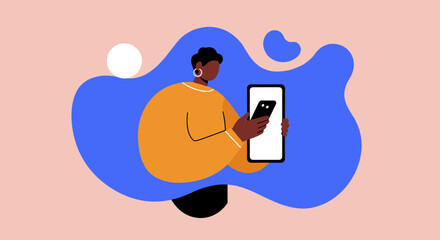 Stylish person using multiple mobile devices, illustrating modern digital communication, technology, and online interaction.