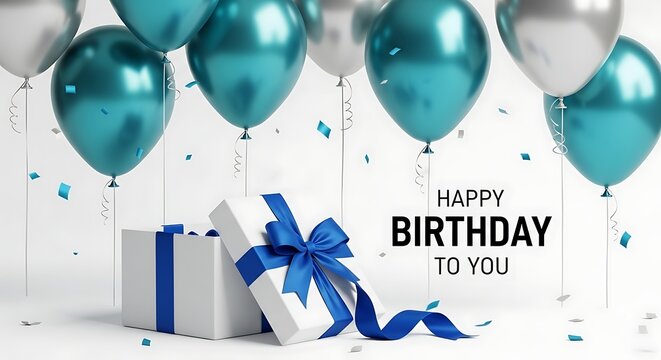 Happy birthday celebration with balloons and gift box