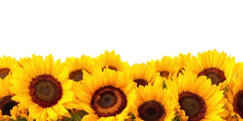 Obraz premium The Sunflowers Lined Up Against A Clean White Background For Seasonal Floral Banner