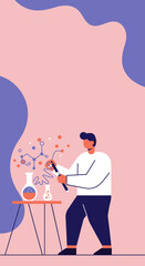 Male scientist conducting an experiment in a modern laboratory, exploring molecular structures. Ideal for science, research, and educational content.