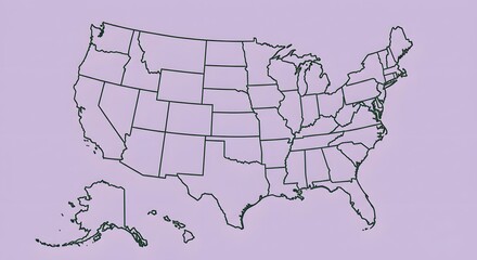 Flat Vector Map of the United States with State Borders