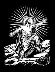 Resurrection of Jesus Christ – Black and White Religious Vector Illustration