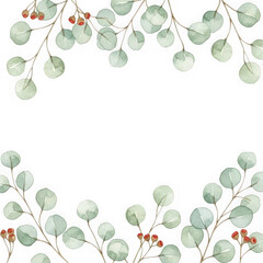 Elegant eucalyptus garland with soft green and white berries border