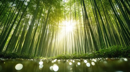 Lush bamboo forest, sunlight streams down (2)