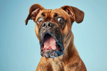 Fototapeta premium Surprised dog against blue background