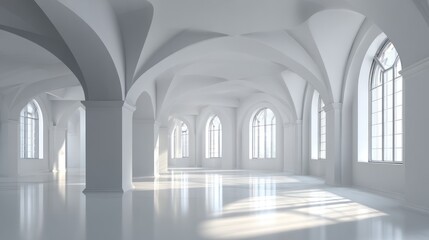Fototapeta premium Architectural Grandeur: A stunning, spacious, and meticulously crafted interior design. Highlighting the elegant interplay of light and shadow within a cathedral, conveying a sense of peace.