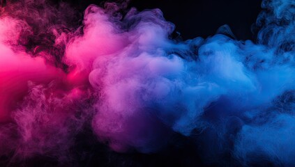 Vibrant pink and blue smoke swirls against black