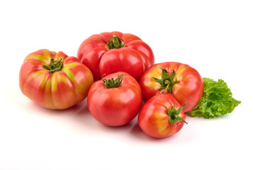 Heirloom Tomatoes and Lettuce, isolated on white background