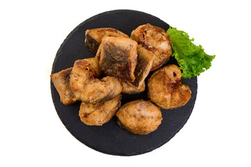 Fried Catfish steaks, isolated on white background.