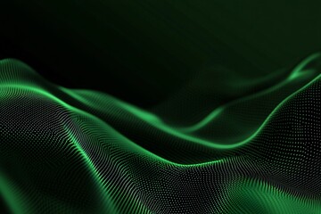 Dynamic green digital wave flows across dark background