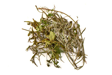 Dried Herbal Tea Leaves Pile, isolated on white background
