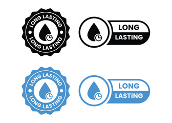 Long lasting icons set, logo, label, badge, symbol, arrow, stamp, black, line, flat vector, isolated illustration. Pharma or beauty label for product packaging design. Hourglass, time, clock icon.
