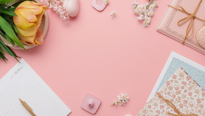 Pink-themed desk stationeryis  perfect for social media posts, blog headers, and feminine branding designs. Ideal for creative, stylish projects.
