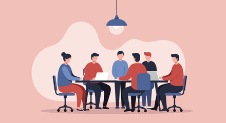 Diverse business team collaborating in a meeting, discussing ideas and working together in an office setting. Represents teamwork, innovation, and corporate strategy.