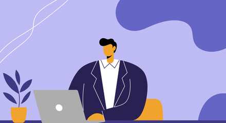 Professional man working diligently on a laptop at his desk, representing productivity, remote work, and modern business lifestyle. Ideal for technology and corporate concepts.