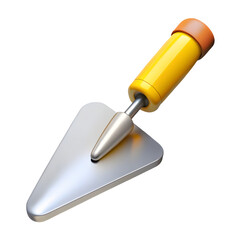 Shiny Trowel Tool for Construction Work with Yellow Handle on Transparent Backdrop
