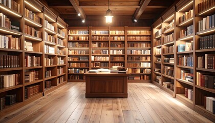 Obraz premium Classic library filled with antique books creates a warm and inviting atmosphere for reading and research, showcasing knowledge and history.