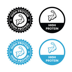 high protein food label emblem flat color vector illustration template design. high protein sign, logo, badge, icon, sticker, label, emblem, stamp, symbol, black, line, flat vector.