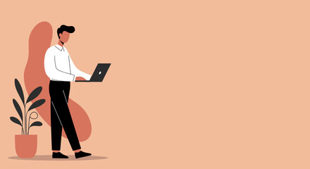 Focused young man using a laptop, representing modern work, remote productivity, and technology. Ideal for business, education, or lifestyle themes.