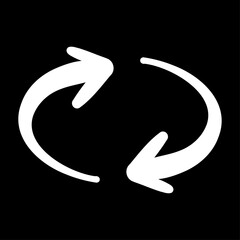 手描きのスムーズな白いペンのくるくる矢印。回転。サイクル。再生。リピート。抑揚のあるダイナミックなシルエット。ベクター。背景透過。