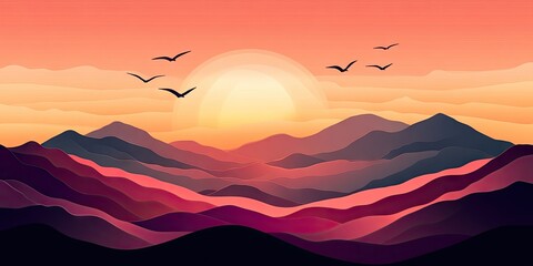 Sunset mountain range layered in vibrant colors