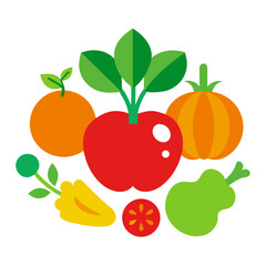 Vibrant assortment of fresh fruits and vegetables in a circular arrangement