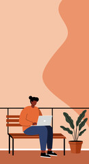Person working on laptop outdoors, embodying remote work and flexible productivity. Ideal for modern lifestyle, business, and technology concepts.