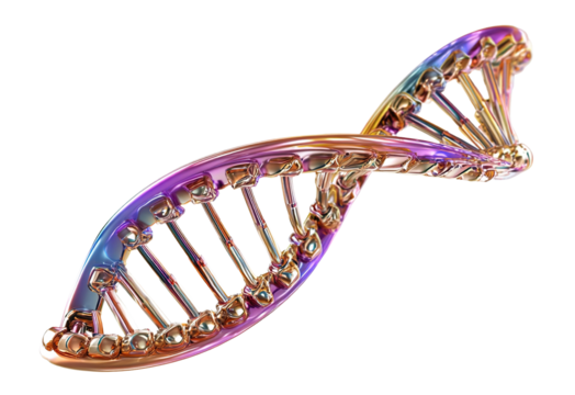 Colorful chrome DNA double helix, isolated on transparent cutout background