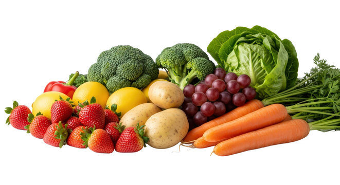 Variety of fruits and vegetables are arranged together. Healthy eating, nutrition, vitamins, produce, grocery, food, diet