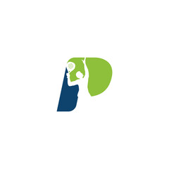Letter P logo with a male padel player silhouette. It's great for team logos, clubs, apparel, etc.
