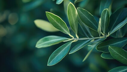 Obraz premium Close-up of vibrant green olive leaves