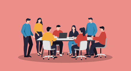 Diverse business team collaborating in a modern office meeting. Discussing strategy, ideas, and planning future projects for corporate success.