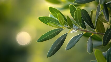 Obraz premium Close-up olive leaves in sunlight