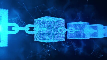 Abstract 3D blockchain network visual with interconnected digital blocks, representing secure data transactions, decentralized systems, Cryptographic technology, Modern business technology concept. - Powered by Adobe