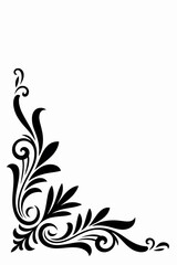 Fototapeta premium Elegant black floral swirl corner design silhouette isolated on white background