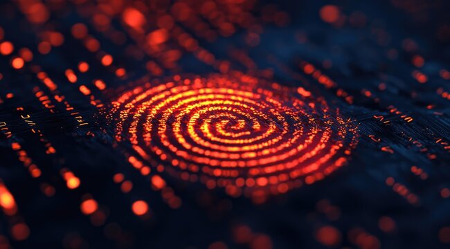 Fingerprint scan, glowing orange spiral